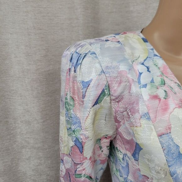 Ann Hobbs Vintage 80s Pastel Floral Tapestry Hourglass Peplum Blazer - Picture 6 of 15